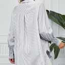 Women's Smocked Cuffed Striped Boyfriend Shirts Button Down Casual Collar Long Sleeve Blouse Shirt Tops (Blue, XXL)