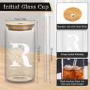 Custom Glass Cup & Makeup Bag Set - Personalized Gifts for Women, Initial 16 oz Glass Tumbler with Lid & Straw, Monogram Makeup Bag - Birthday Gifts For Women, Mother's Day Presents(R)