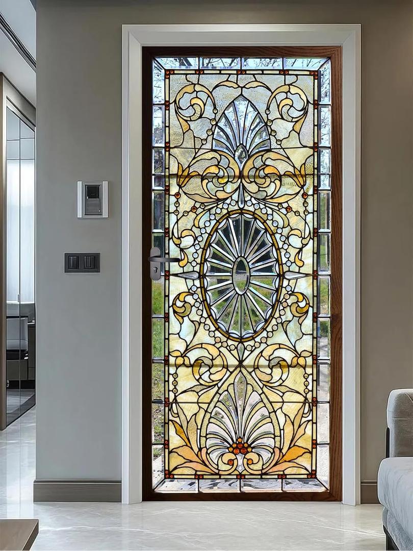 artfanke 3D Stained Glass Door Sticker Peel and Stick 30.3"x78.7"- Self-Adhesive Door Murals Wallpaper - Waterproof Wall Decal for Home Bedroom Decor (2 Sheets/Set)