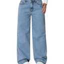 ZPIUO DENIM Straight-Leg Womens Plus Size Jeans Full Length Womens Pants Zip-Up Casual Loose with Pockets Plain Denim Jeans,Blue  Size 6