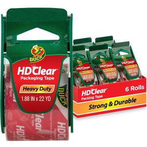 Duck HD Clear Packing Tape with Dispensers - 6 Rolls of Strong Heavy Duty Packing Tape for Shipping and Moving, Boxes and Packaging - 1.88 In. x 22.2 Yards - 1.5" Core - Clear (287732)