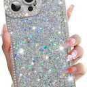 iPhone 16 Pro Max Case, Glitter Crystal Diamond Sequin Design, Shiny Bling Luxury Phone Case for Women Girls, Aesthetic Cute Full Protection, Soft TPU Slim Shockproof Phone Case, Silver