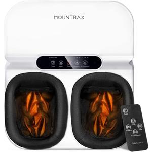MOUNTRAX Foot Massager Machine with Heat, Foot Massager for Plantar Fasciitis, Neuropathy Pain, Shiatsu Foot Massager with Remote, Fits Feet Up to Men Size 13 (White)