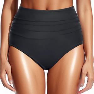 Zmart Women High Waisted Bikini Bottoms Tummy Control Full Coverage Swim Bottom Front Ruched Bathing Swimsuit (X-Large, Black)
