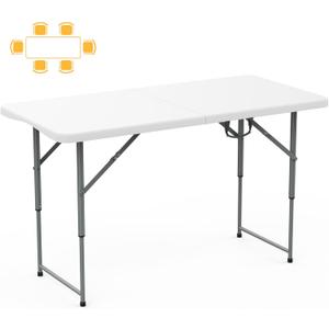 SKOK 330lbs Folding Picnic Table 4/6/8 Foot Adjustable Height, 4/6/8FT Plastic Table Portable w/Handle, Utility Commercial Craft Sewing Card Table w/Heavy Duty Frame for Party Events