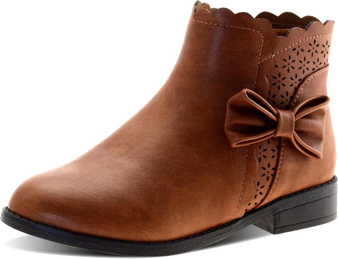 LseLom Girls Ankle Boots Kids Ankle Booties Bow Side Zipper Low Heel Outdoor Warm Shoes, Size: 13 Little Kid