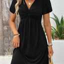 Acelitt Womens Casual Fashion Trendy 2026 Summer Twist Front V Neck Short Sleeve Mini Dress High Waist A Line Ruffle Dresses Sundress Black Small