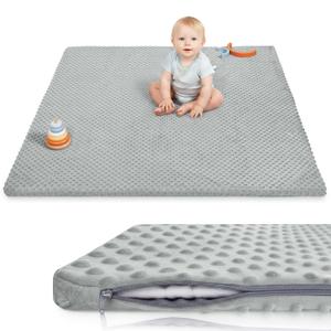 Baby Floor Play Mat for Playpen, Extra Thick 50"x50" Padded Mat with Ultra Soft 3D Minky Dot & Removable Washable Cover, Non-Slip & Safe for Crawling,Tummy Time,Infant/Toddler (Grey)