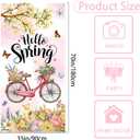 Spring Door Cover Decorative Welcome Spring Door Banner Decorative with Colorful Floral Butterfly and Pink Bicycle for FrontdDoor Decorations Spring Hanging Decor Supplies Outdoor Classroom (Green)