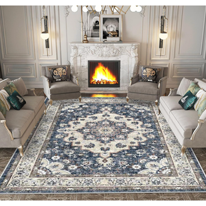 Washable Living Room Area Rug - 8 x 10 Stain Resistant Medallion Soft Bedroom Rugs Distressed Design Non Shedding Carpet for Indoor Outdoor Floor Coverings (8x10 Blue)