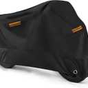 Universal Motorcycle Cover Waterproof Outdoor Storage All Weather Rain Snow Sun Winter All Season Durable with Lockholes & Night Reflective Black Oxford 108" Extra Large Heavy Duty Protection