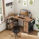 Lufeiya L Shaped Desk with Drawers & Storage Shelves, 47 Inch Small Reversible Corner Desk with Power Outlet for Home Office Bedroom, L-Shaped Gaming PC Computer Desks with Fabric Drawer, Rustic Brown, 47.2"