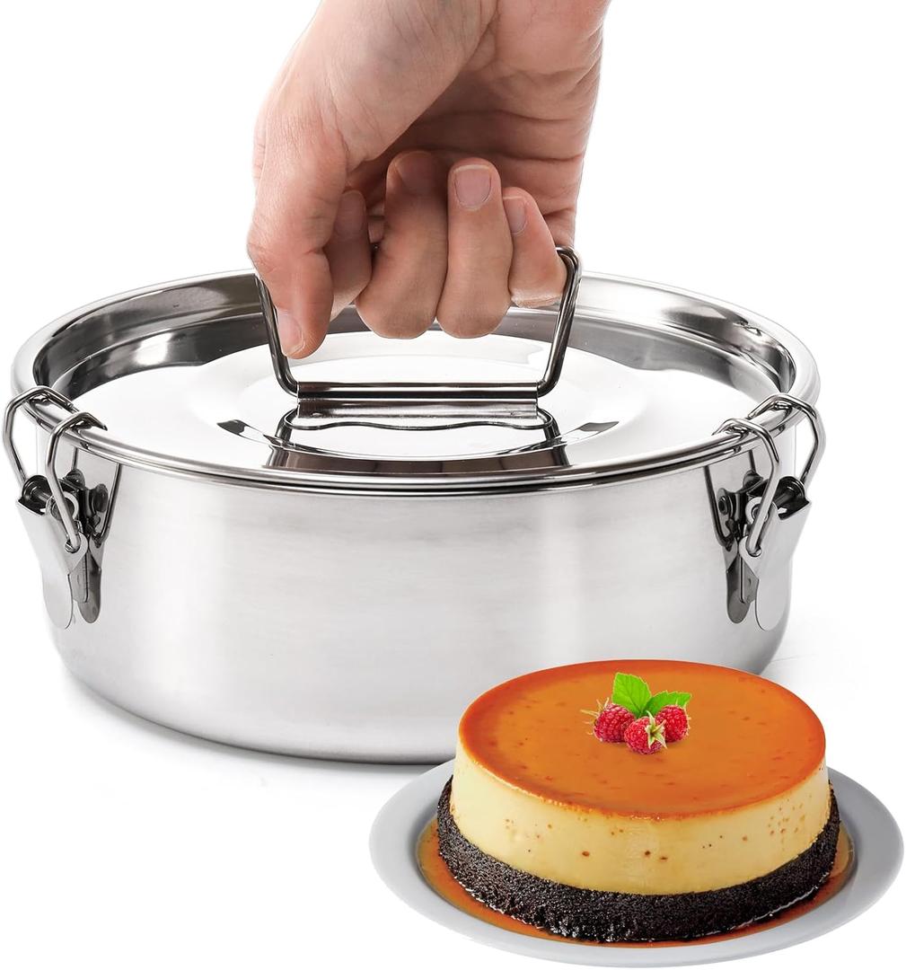 Okllen 18/8 Stainless Steel Flan Mold, 65 Oz Flan Pan with Lid and Handle, Flanera Flan Maker Mold Compatible with 6 Quart Instant Pot