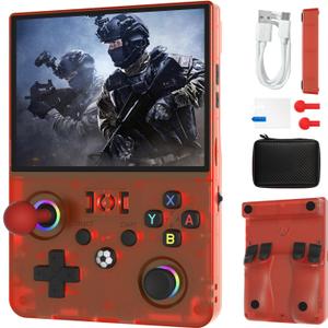 Newest R36MAX  4.5 Inch Retro Handheld Game Console,1024x768 IPS HD Screen,128G Built-in 22000+ Classic Game,Portable Open Source Linux System,4000mAh Battery with Arcade Joysticks*2 (Red)