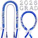 Tigeen 2026 Graduation Lei with Honor Cord 67'' Rhinestone Double Braided Ribbon Necklace for High School College