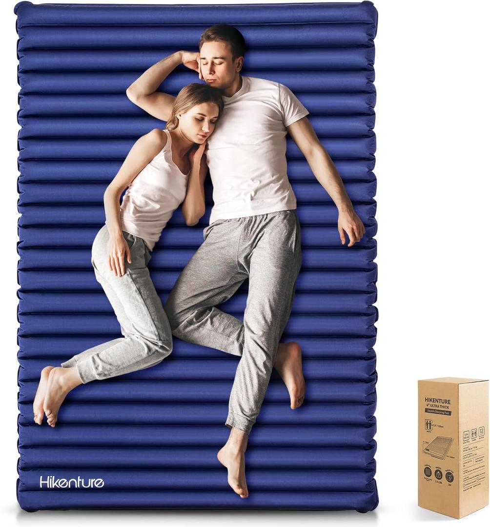 Hikenture Double Sleeping Pad,Extra Thick 3.75in Camping Mattress 2 Person,Queen Size Inflatable Air Mat,Lightweight and Compact,for Backpacking,Car Camping,Hiking,Tent,Cot, Navy Pumpsack 79x47.5in