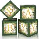 Jungle Safari Baby Boxes With Letters for Baby Shower Decorations - Animal Theme Decor Balloon Blocks for Safari Baby Shower, Gender Reveal, Birthday Party Supplies (Boy/Girl)
