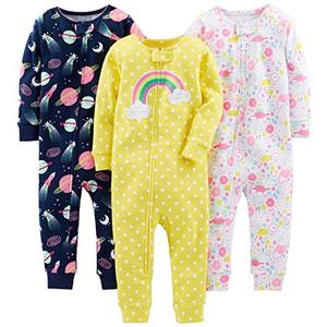 Simple Joys by Carter's Baby Boys' 3-Pack Snug Fit Footless Cotton Pajamas, Navy Space/White Dinosaur/Yellow Dots, 12 Months