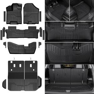 Floor Mats for 2016-2022 Honda Pilot 8 Passengers (No Elite Models), Cargo Mat with Backrest Mat All Weather Protection TPE Car Liner for Honda Pilot Door Sill Guards Accessories