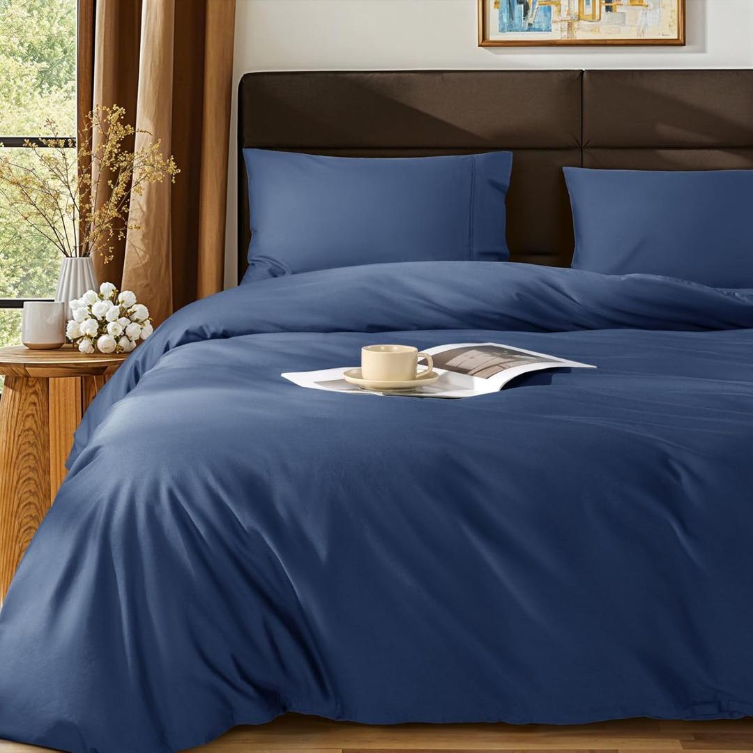 SONORO KATE 100% Egyptian Cotton Duvet Cover King Size, 1000 Thread Count Sateen Duvet Cover, Soft, Breathable Cotton Comforter Cover with Hidden Zipper Closure - 3 PC (Navy Blue,King)