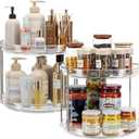LAMU 2 Pack 2 Tier Lazy Susan Turntable Organizer 9.25'' Rotating Spice Rack Organization for Cabinet, Kitchen, Pantry, Countertop, Bathroom, Vanity, Medicine Cabinet Organizer, Clear