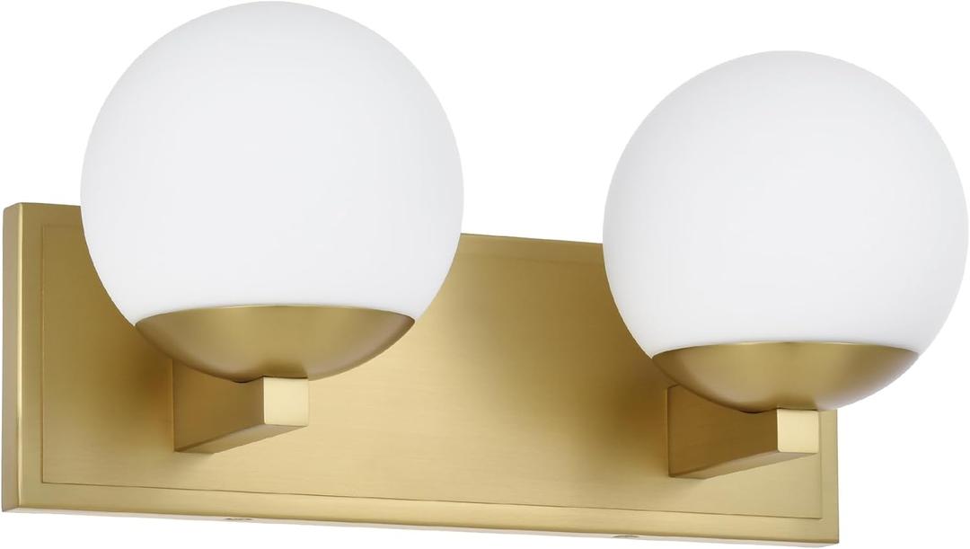 Gold Bathroom Vanity Light Fixtures, 2-Light Globe Bathroom Lighting Fixtures Over Mirror, Modern Wall Lights for Living Room, Long Backplate, Standard E26 Base, Aged Brass