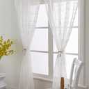 White Sheer Curtains Floral Embroidery Rod Pocket Voile Drapes for Living Room, Bedroom, Window Treatments Semi Flower Pattern Curtain Panels for Kitchen, Yard,54 x 63 Inch, 2 Panels