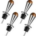3 x ZPUFAW 4 Pack Liquor Pour Spouts with Wooden Ball Caps, 2 in 1 Function Pour Spouts, Funnel for Transferring Olive Oil Liquid, 18/8 Stainless Steel Spouts