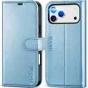 TUCCH Case Wallet for iPhone 17 Pro Max (6.9-Inch) 2025, RFID Blocking 4 Card Slots, Kickstand, Magnetic Closure, PU Leather, Shockproof TPU Shell, Protective Flip Cover, Pearly Light Blue
