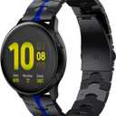 LDFAS for Galaxy Watch Active 2 40mm/44mm, 20mm Solid Stainless Steel Metal Watch Strap Compatible for Samsung Galaxy Watch 3 41mm/42mm Band, Black/Blue