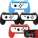 Orzly Grips for Nintendo Switch Joycon Controller Grips for Super Smash Brothers and Other Games Party [4 Pack] Joy-Cons Grips with LED Light Edition - Patented Design (1x RED & 1x BLUE & 2 BLACK)