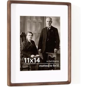 11x14 Wooden Picture Frames USA-Sourced Natural Walnut Solid Wood Photo Frame Handcrafted Rounded Corner with Mat to 8x10 Picture Frame Vintage Display with Real Glass Family Picture
