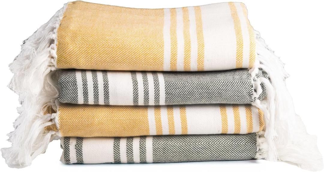 Salt Earth 100% Cotton Herringbone Turkish Beach Towel (Set of 4, 36"x72") - Soft, Quick Dry, Absorbent Towels for Bathroom, Home, Travel, Pool, Spa, Bath, Swim - Beach Towels Oversized (Green/Yellow)