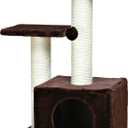 TRIXIE Valencia Scratching Post with Condo, Two Platforms, Dangling Cat Toy, Brown