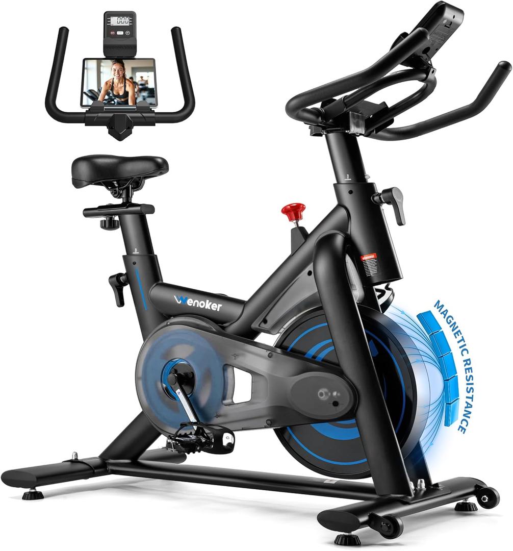 Exercise Bike for Home  350LB Magnetic Resistance Indoor Cycling Bike, Silent Stationary Spin Bike with App Sync, Adjustable Seat, LCD Monitor, Smooth & Quiet for Cardio Workout