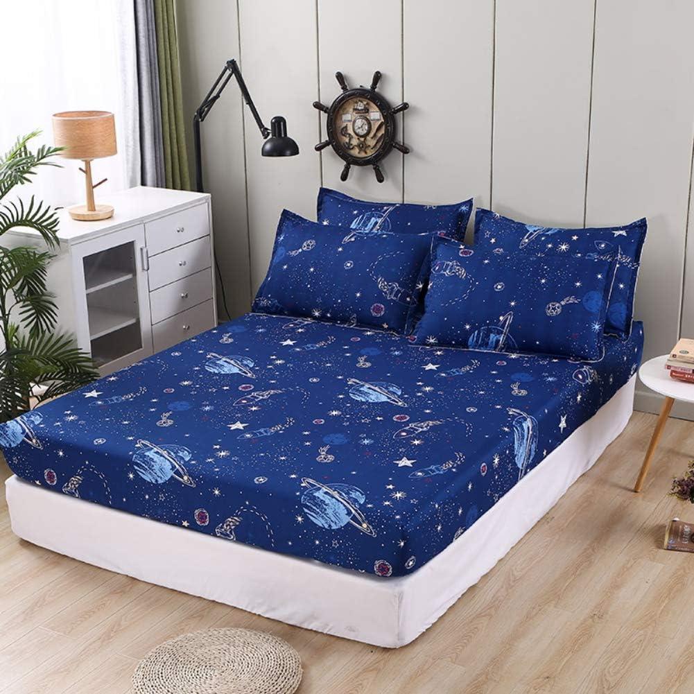 Kids Galaxy Fitted Sheet Boys Girls Outer Space Universe Planet Bed Sheet Set Queen Size for Children Bedroom Ultra Soft Space Rocket Starry Sky Bedding Set Blue Stars Bed Cover with 2 Pillow Case