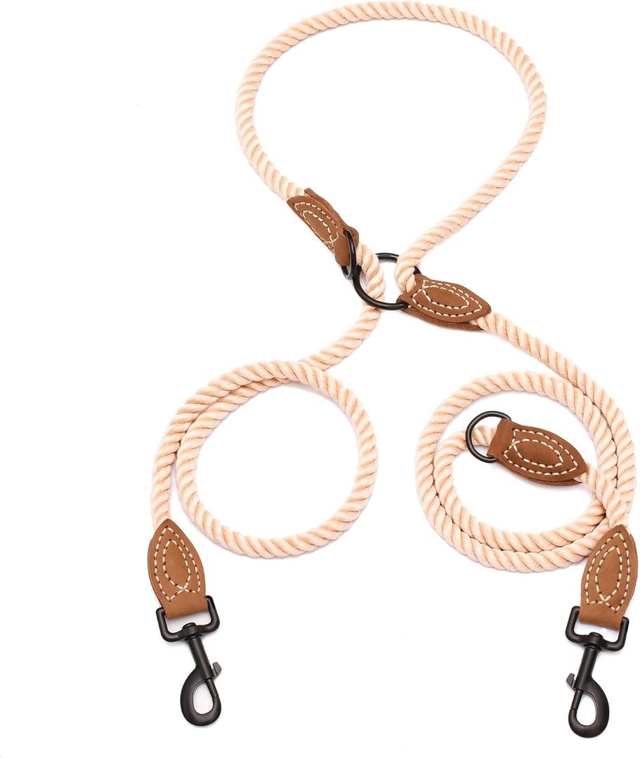 Mile High Life Dual Dog Leash, Double Dog Leash, 360 Swivel No Tangle Walking Leash, Hands Free Leash w Leather Tailored Connection, Double Rope Leash for Two Dogs (Dark Brown, 8FT)