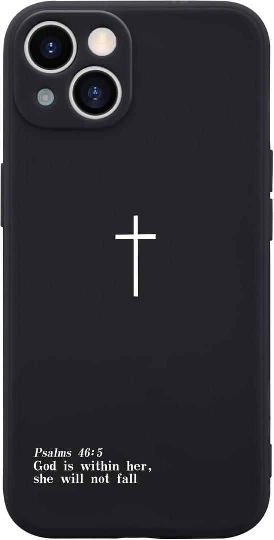 Cross Design Phone Case Cover for iPhone 12 Cross Pattern Case Cover Liquid Silicone Soft Gel Rubber Matt Phone Cover with Microfiber Lining Black