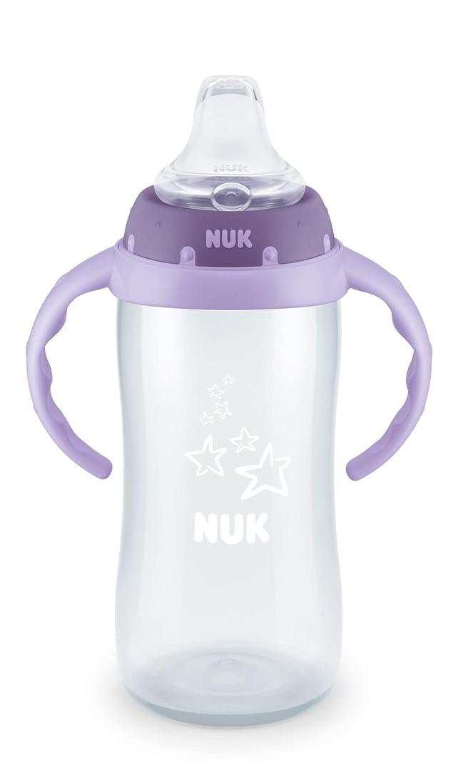NUK Large Learner Tritan Cup, 10 oz, 8+ Months  BPA Free, Spill Proof Sippy Cup (Purple Stars)