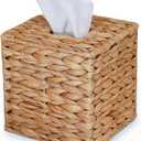Water Hyacinth Handwoven Tissue Box Cover, Natural Handmade Wicker Napkin Box Holder, Handcrafted Square Facial Tissue, Rustic Decorative on Table and Bathroom, Office, Boho Decorative