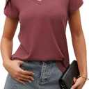 Women's V-Neck Short Sleeve T-Shirt Loose Fit Stretchy Casual Top Breathable Vacation Blouse 2XL