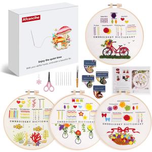 2 x Afcancihe 4 Embroidery Kits, Cross Stitch Starter Kit for Beginners, Adult Needle Felting Tool, Comes with Printed Fabric, Embroidery Needle, Instructional Video, Craft Gift (Bringing Spring)