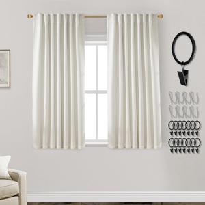 Short Curtains for Windows Bathroom,Blackout Linen Boho Back Tab Pleated Cafe Curtains for Kitchen Bedroom,45 Inch Length 2 Panels Set,Cream Beige Off White