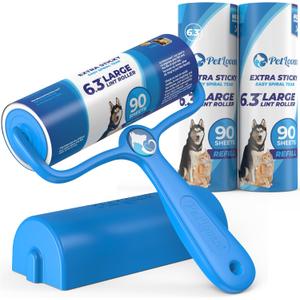 PetLovers 6.3" Large Lint Roller for Pet Hair Extra Sticky 270 Sheets, Ideal for Pet Hair Removal from Furniture & Clothes, Dog and Cat Lint Remover 3 Pack