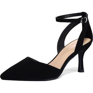 mysoft Women's Pumps Shoes Pointed Toe Kitten Low Heels Stiletto Ankle Strap Closed Toe Wedding Party Dress Sandals (10, Black Nubuck)