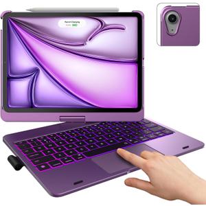 typecase Touch Keyboard Case with Trackpad for iPad Air 11-inch (M3 2025 / M2 2024): 360Rotatable - 11 Colors Backlight - Wireless Keyboard with Pencil Holder for iPad Air 5th & 4th Gen,Purple