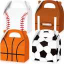 PerKoop 24 Pcs Sports Theme Birthday Party Supplies Soccer Party Treat Boxes Bags Sports Candy Bags Baseball Basketball Gift Boxes with Handle for Baby Shower Supplies Decorations