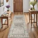 2.6x8 Washable Hallway Runner Rug - Kitchen Rugs with Non Slip Backing Vintage Soft Farmhouse Entryway Mat for Living Room Laundry Bedroom Bathroom Ivory/Grey
