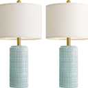 PoKat 23" Light Blue Table Lamps Set of 2, Modern Bedside Lamps for Bedroom, Coastal Ceramic End Table Lamps for Living Room, Ocean Nightstand New Home Decor Lamps