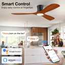 Hoenofly 52 Smart Wood Flush Mount Ceiling Fans with Lights Remote,Quiet DC Motor,Outdoor Indoor Low Profile Ceiling Fan,Voice Contorl with WIFI Alexa App Control,Modern fan for Bedroom Patio